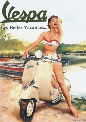 Cartello pubblicitario vintage "VESPA PIAGGIO" MOTO, PUBBLICITÀ, POSTER, PUBBLICITÀ - Foto 1 di 2