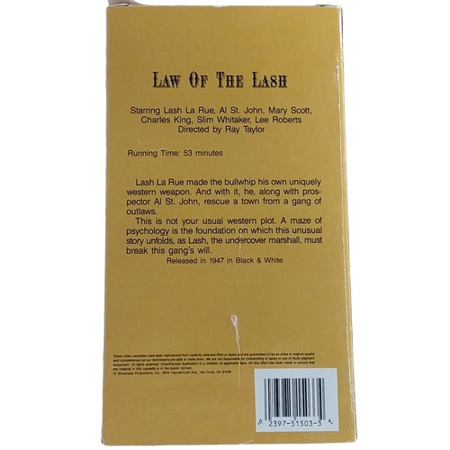 Law Of The Lash VHS Lash La Rue - Picture 2 of 3