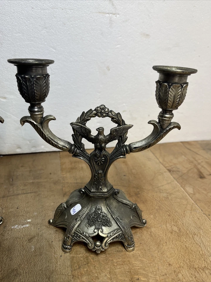 ￼ Chandelier Allemand, paire de bougeoir ancien en regule Tête D’aigle N.6 - Photo 3/4