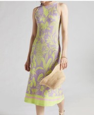 HTF Anthropologie x FARM Rio Knit Midi Dress Size Small Purple Motif