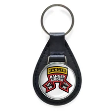 1st Battalion 75th (RGT) Ranger Airborne Black Leather Keychain Silver Keyring