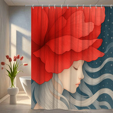 Red Flower Shower Curtain - Artistic Floral Bathroom Decor