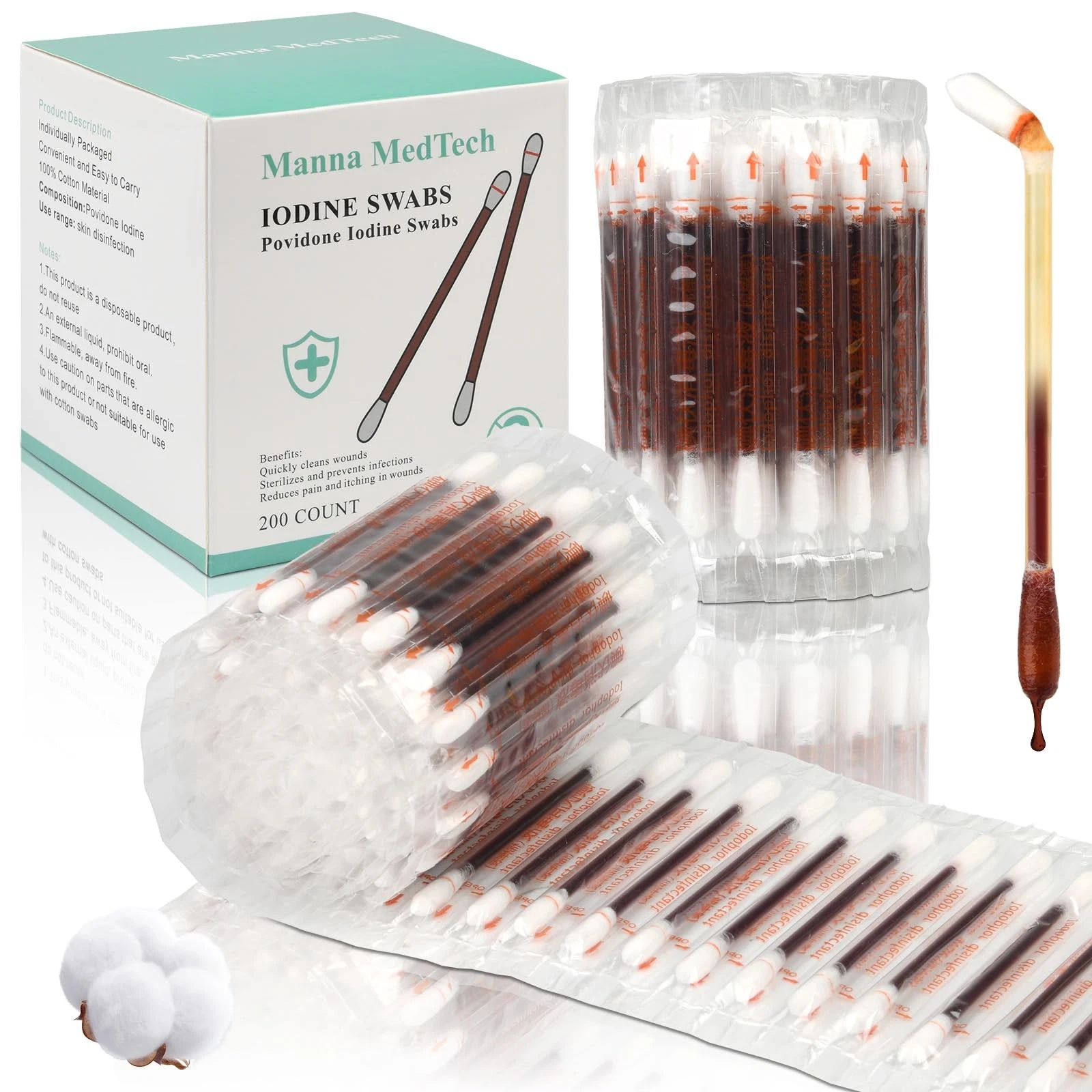 Premium Organic Cotton Iodine Swabs – FSA Eligible HSA Eligible, Sterile Snap...