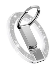  Magnetic Phone Stand with Ring Holder for iPhone & Samsung, Silver Bling