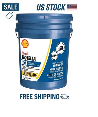 Shell Rotella T6 15W-40 Full Synthetic Diesel Engine Oil Wear Protection 5 Gallo