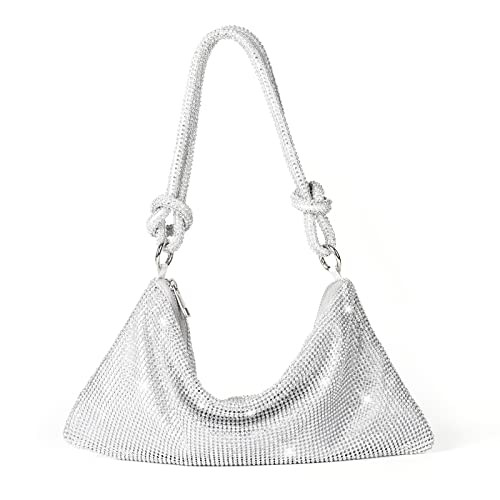 Chic Rhinestone Purses for Women Sparkly Evening Handbag Bling Hobo Bag Sliver - Picture 1 of 6