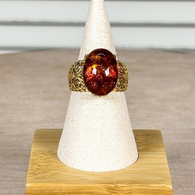 Stauer Baltischer Honig Bernstein Ring Gold über Sterlingsilber filigran W2008 Größe 8