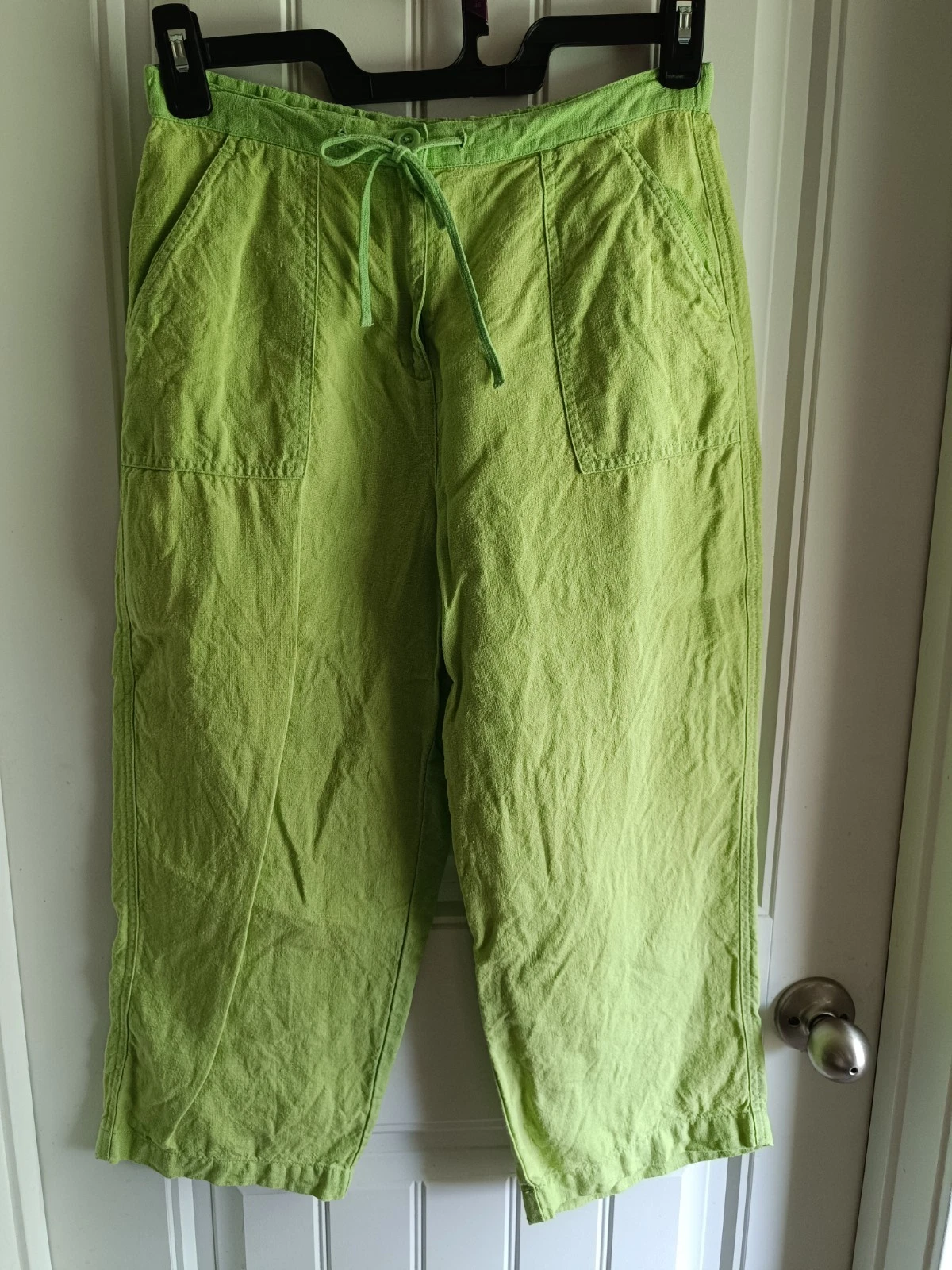 Women’s Capris Pants Lime Green Sz 8 Petite Linen Travel Beach Casual Festival