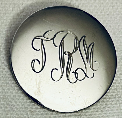 Vintage Signed B.A.B. Round Sterling Silver Brooch w/ Initials TMR Monogram