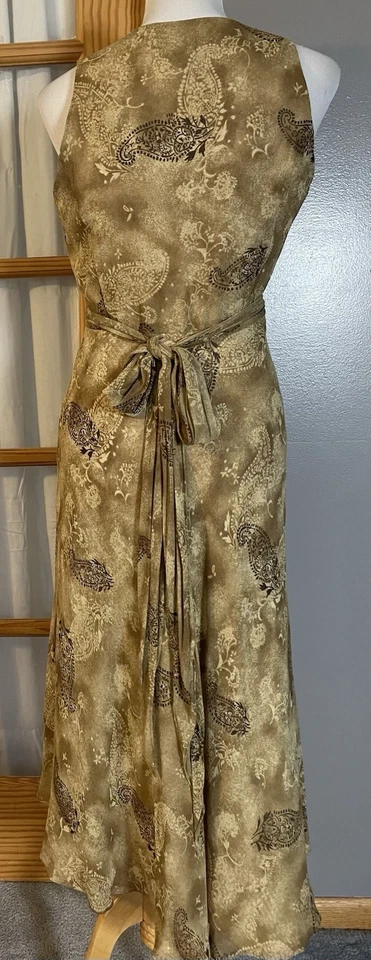 Vtg 80s Ralph Lauren Silk Wrap Dress Sz 8 Paisley Beige Midi Boho Whimsy Korea - Image 4 of 4