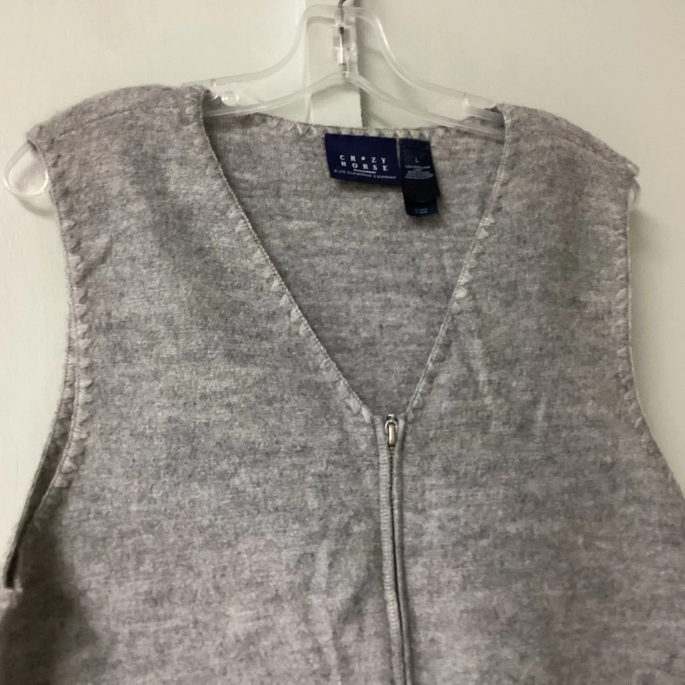 Chaleco Suéter Caballo Loco Vintage Talla Grande Tejido Cremallera Completa Gris Lana 100% Nuevo Foto 4 de 4