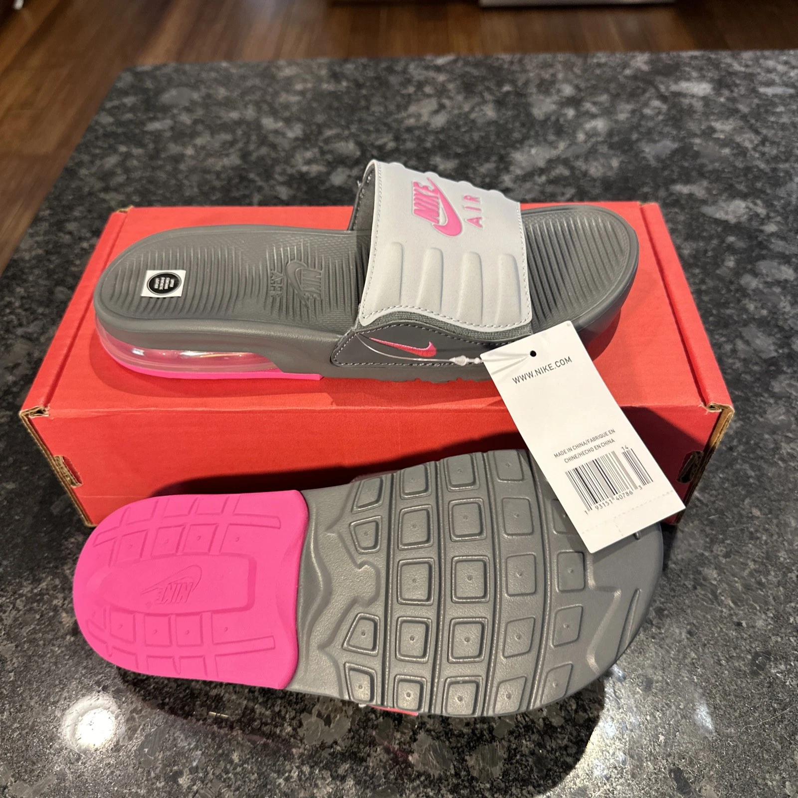 NUOVO! Ciabatta da piscina Nike Air Max donna Camden Slides grigio rosa esplosione BQ4633 002