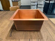 14" Square Pure Copper Bar Kitchen Sink  16 Gauge Waxed Finish