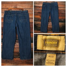 Foundry Jeans Mens 46X32 Relaxed Straight Dark Wash Denim Big & Tall 100% Cotton