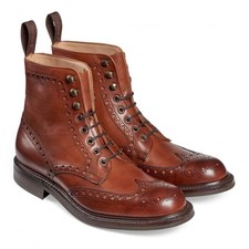 JOSEPH CHEANEY TWEED R WINGCAP BROGUE COUNTRY BOOT IN DARK LEAF CALF LEATHER