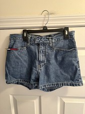 Vtg Tommy Hilfiger Shorts High Rise Logo Denim Stone Wash Jean Shorts- Size 5