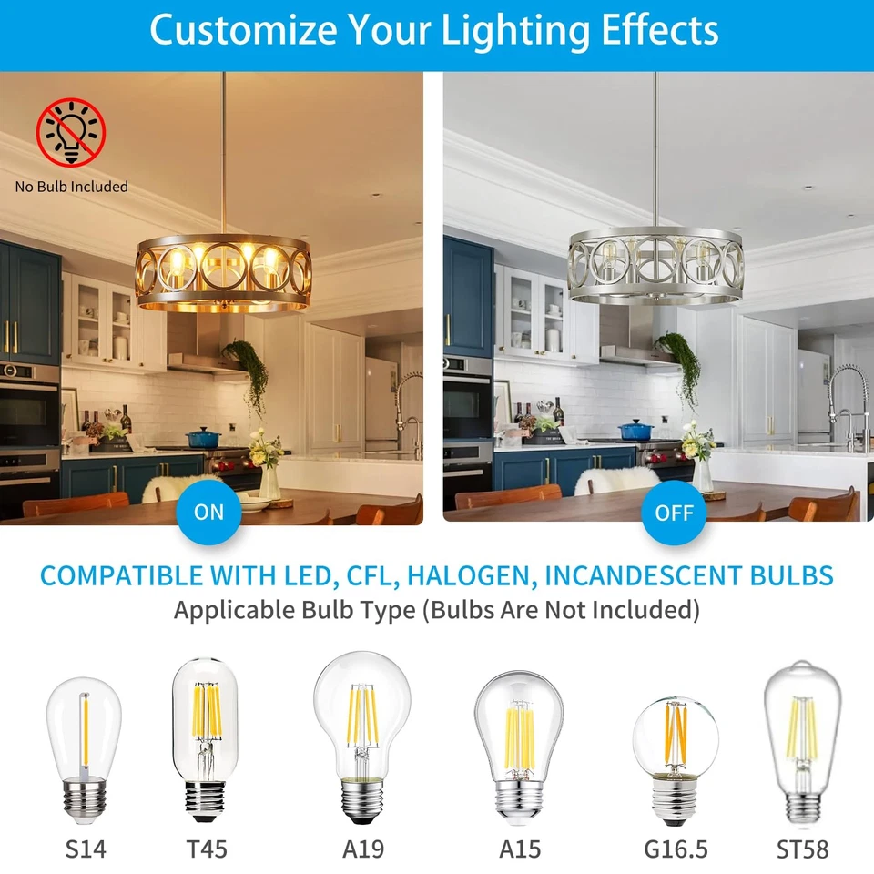 6-Light Modern Farmhouse Chandelier Brushed Nickel 21.7'' Drum Ceiling Light ... — 第 3/4 张图片