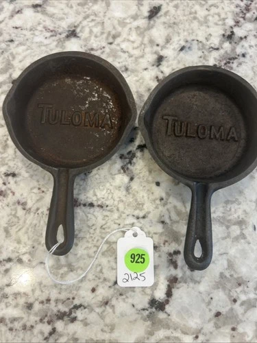 Vintage (2) Tuloma BSR Cast Iron Skillet Advertising Ashtray