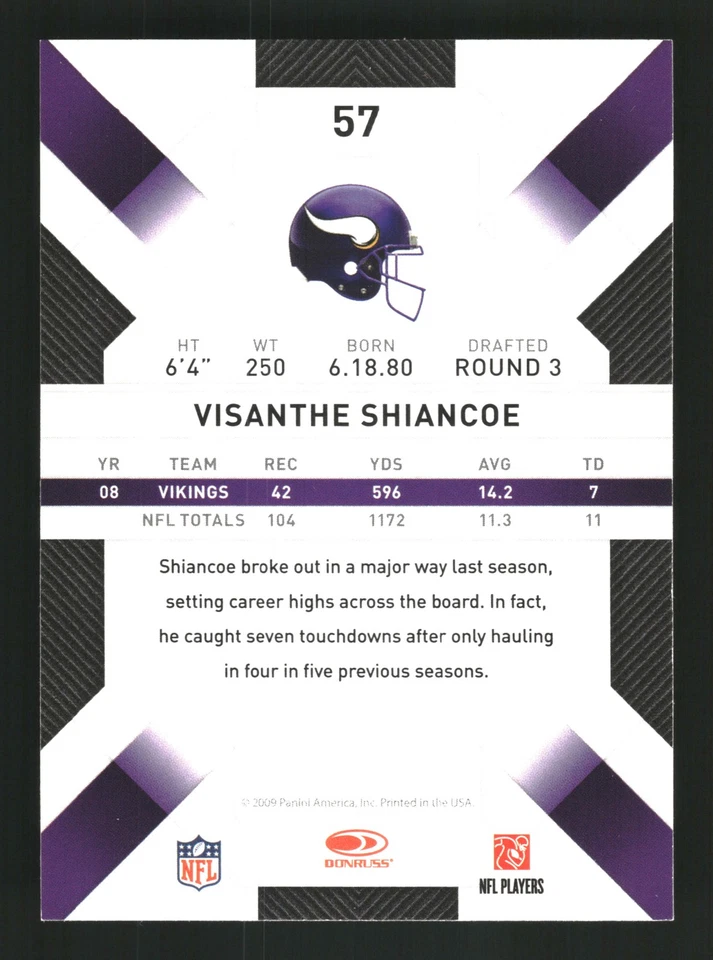 Visanthe Shiancoe 2009 Donruss Threads #57 Minnesota Vikings - Image 2 of 2
