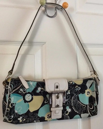Nine West Shoulder Bag Turquoise Green Tropical Flowers Buckle Small Short Strap - Picture 9 of 11