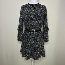 Zara Women's Black Floral Pleated Dress – Size S