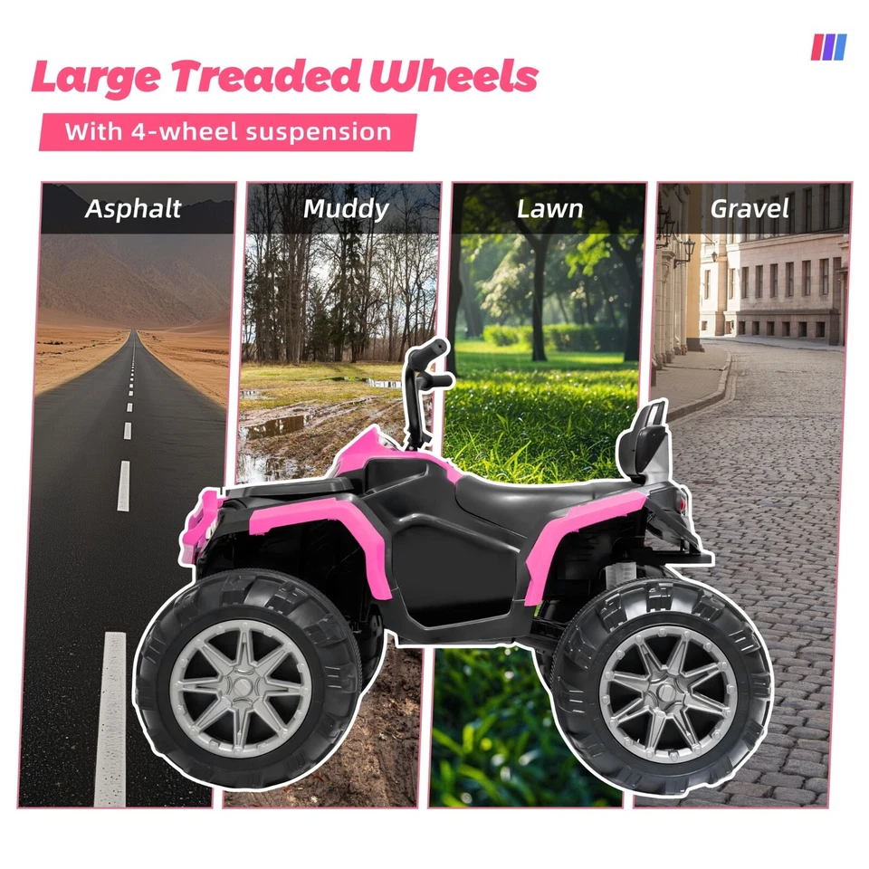 24V Kids Ride on Toy 4 Wheeler Quad Car 6mph Top Speed with Low&High Speed Pink - Image 4 of 4