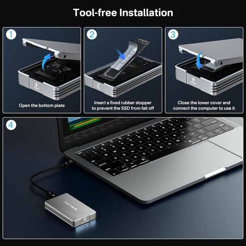 Ultra-Fast 40Gbps M.2 NVMe SSD Enclosure with Thunderbolt 4 Cable - Easy Install - Picture 4 of 11