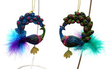 Kurt Adler Set of 2 Colorful Peacock Bird Christmas Holiday Ornaments New