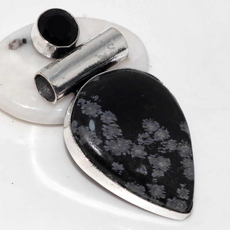 Snowflake Obsidian Black Onyx Gemstone Pendant 2 Inch Aesthetic Jewelry JW Elegant Gemstone Necklace