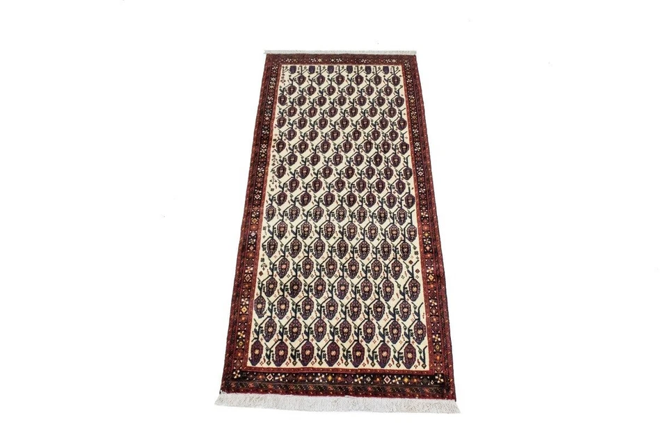 Alfombra oriental vintage hecha a mano estilo cachemir alfombra pequeña de lana 3'5X8'2 pies Foto 2 de 4