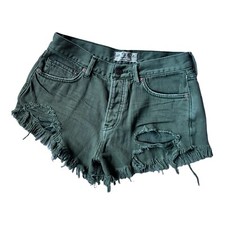 Free People Cut Off Green Denim Jean Shorts Button Fly Women Size 0 / 25