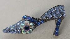 Stunning 80's Vintage High Heel-Stiletto Shoe Blue Crystal  AB Rhinestone Pin 9