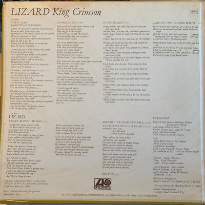 King Crimson - PROMO - Lizard - 1st issue SD 8278 RI pressing in