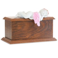 Small/Keepsake 80 Cubic Inch Pink Resting Angel Wood Cremation Urn for Ashes
