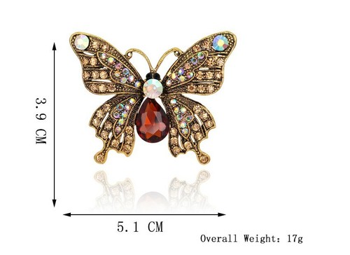 Golden Butterfly Pin w Oil Slick & Burgundy Rhinestones - Picture 9 of 9