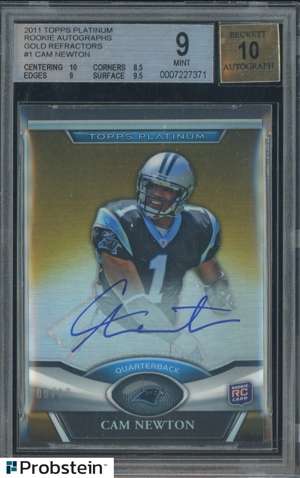 Cam Newton Topps Platinum #1 Rookie Patch Autograph-Gold Refractor