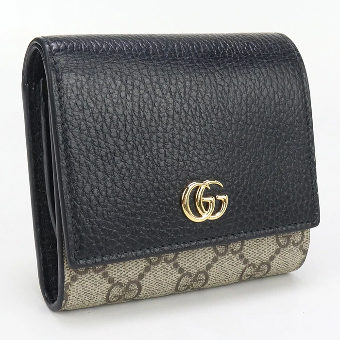GUCCI 598587 Portefeuille Bi Pli GG Marmont Double G Medium Portefeuille Noir Femme