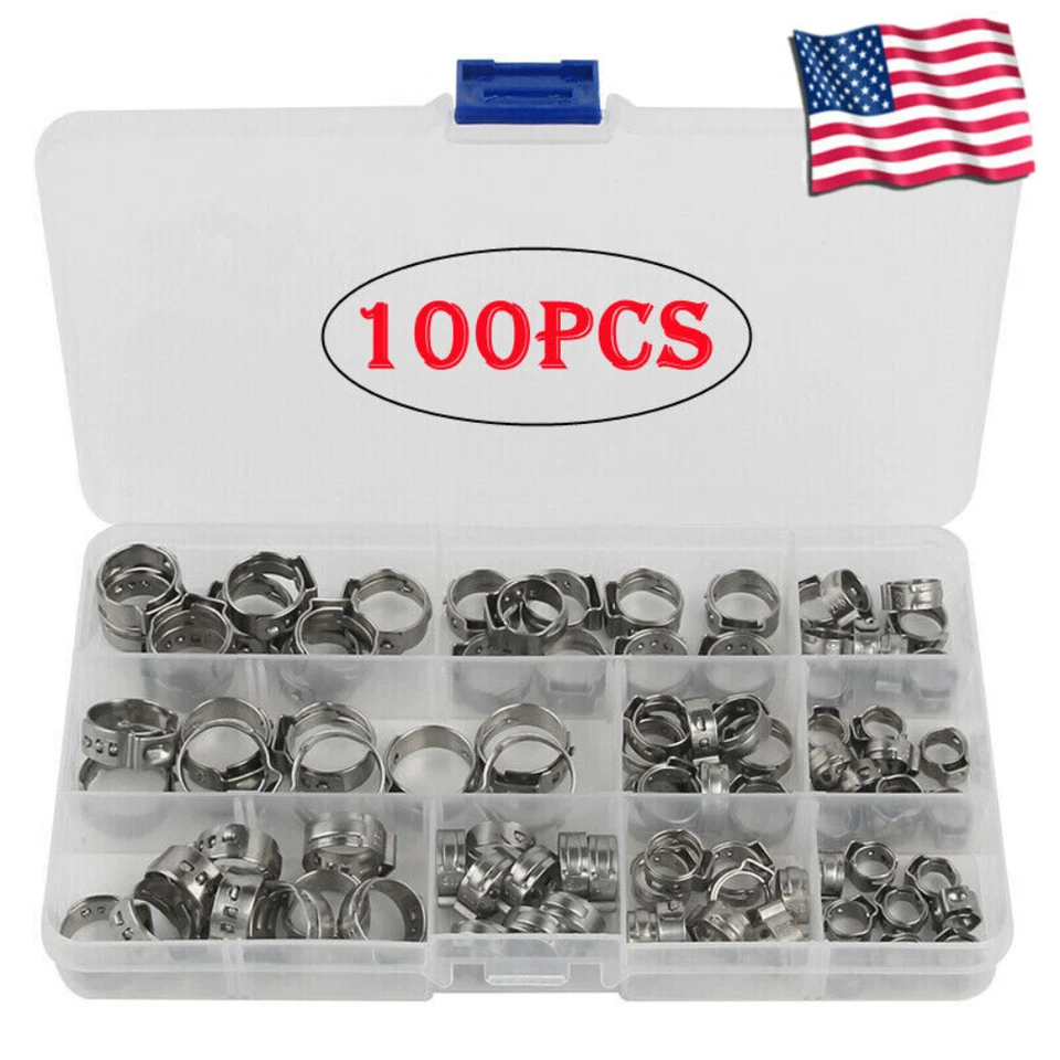130/100x Single Ear Hose Clamps 304 Stainless Steel Crimp Hose Clamp Crimp Tools - Image 4 of 4