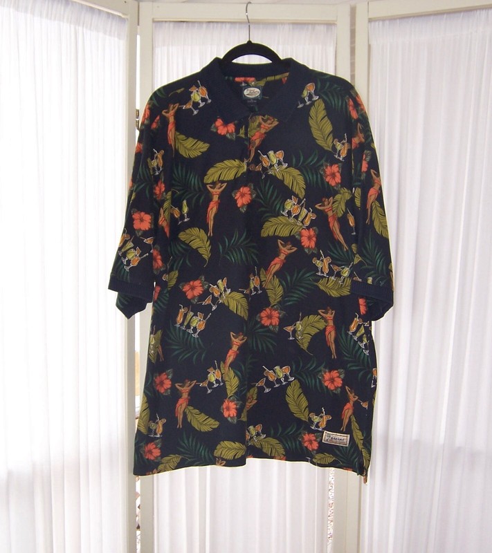 MEN TOMMY BAHAMA HULAS COCKTAIL HISBISCUS NAVY BLUE COTTON POL0 SHIRT XL