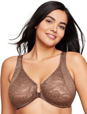 Glamorise Vollfigur BH Wonderwire Front Close Stretch Spitze 30C NEU 45£ Mokka