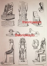 Egyptian Kneeling & Lion-headed figure, 8 Images, Illustration / Print, 1850