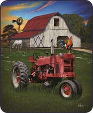Queen Farming America Barn Red Tractor Mink Faux Fur Fleece Blanket Luxury Plush