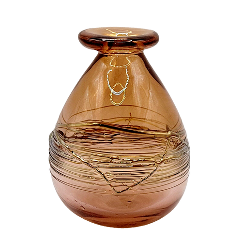 Artist T. Fuhrman Handblown & Designed Art Glass Vase Applied Gold Glass Gilding - Picture 2 of 22