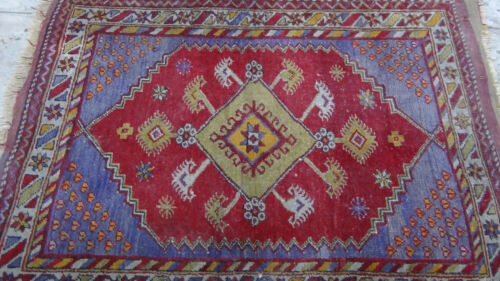 ANTIQUE WOOL ISLAMIC PRAYER SAROUK RUG 4' x 3' - Picture 2 of 9
