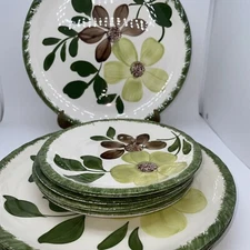 8 Blue Ridge Southern Pottery Plates Green Briar Vintage