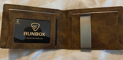 RUNBOX Slim Wallet for Men Minimalist Leather Bifold Brown