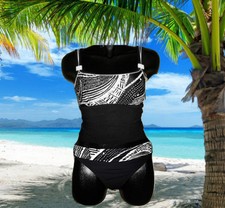 NEW PROFILE GOTTEX navy white TRIBAL PRINT BATHING SUIT TANKINI SET Size 8