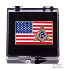 MASONIC AMERICAN FLAG ENAMEL LAPEL PIN FREEMASON SQUARE COMPASS MASON US TIE new