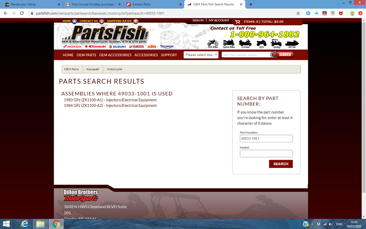 Kawasaki JECS NOS 49033-1001 Fuel Injector KZ ZX KZ1100 KZ1000