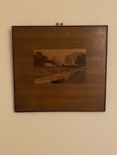 Rare Antique Marquetry Art Picture Lerryn River Cornwall Landscape Wood Inlay